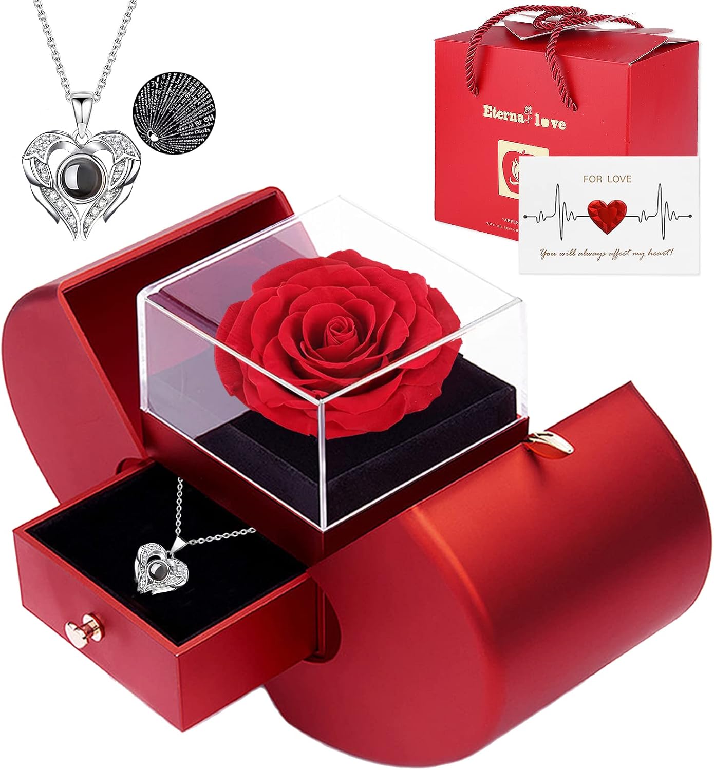 Eternal Rose & Love Necklace Gift Set