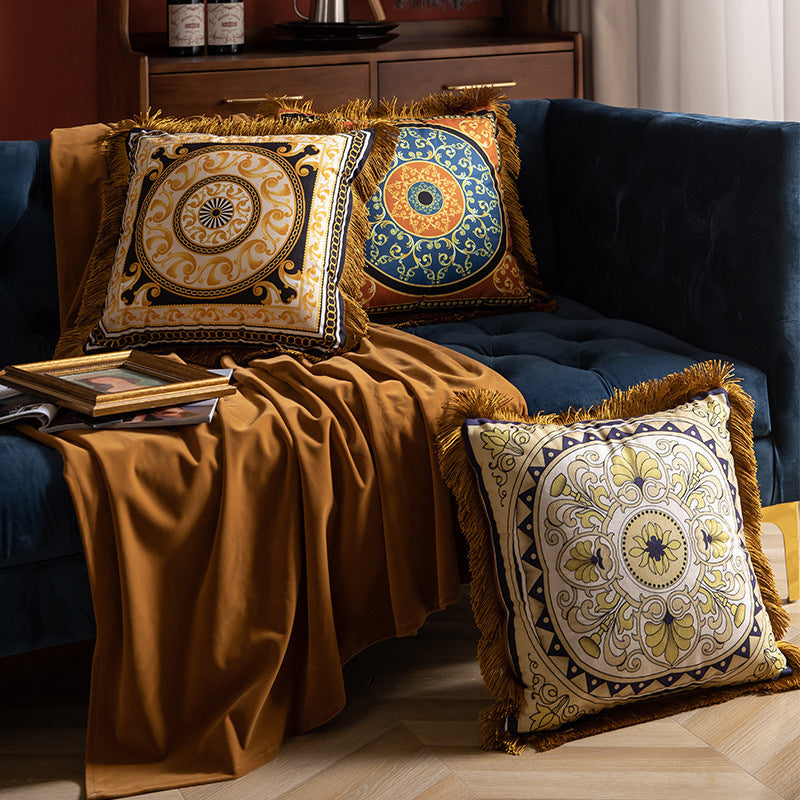 High-grade luxury pillow sofa in cream velvet fabric for living room